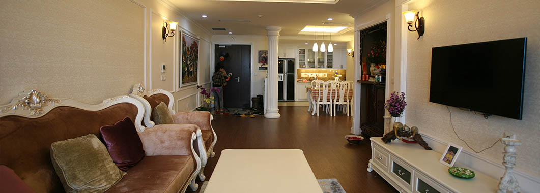 Thi công nội thất chung cư Mandarin Garden trường phái Tân cổ điển - Chị Lan thiết kế phòng khách