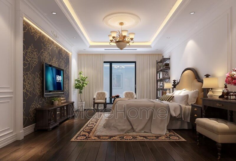 Phòng ngủ bố mẹ ấn tượng với mẫu giường ngủ tân cổ điển Thiết kế chung cư