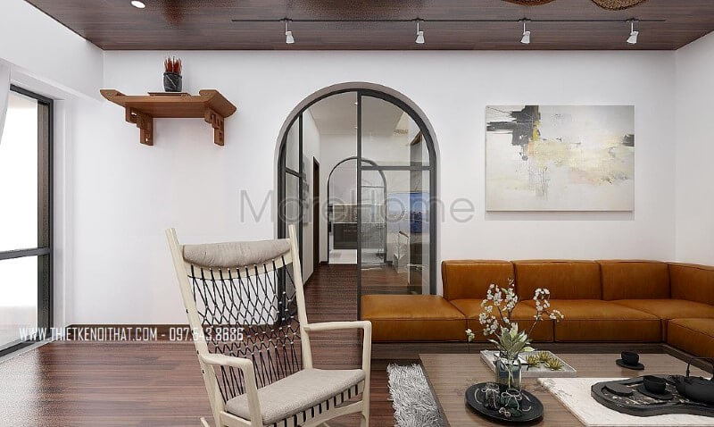 Bố trí nội thất phòng khách hiện đại nhưng sáng tạo mới lạ với hệ cửa vòm phong cách đặc trưng trong thiết kế nội thất nhà tại Hy Lạp. Mẫu nội thất biệt thự đẹp