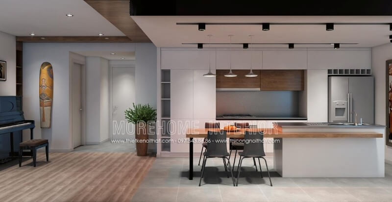 Thiết kế tủ bếp kết hợp bàn ăn tạo cho sự thuận tiện cho gia chủ trong bữa ăn Thiết kế tủ bếp đẹp