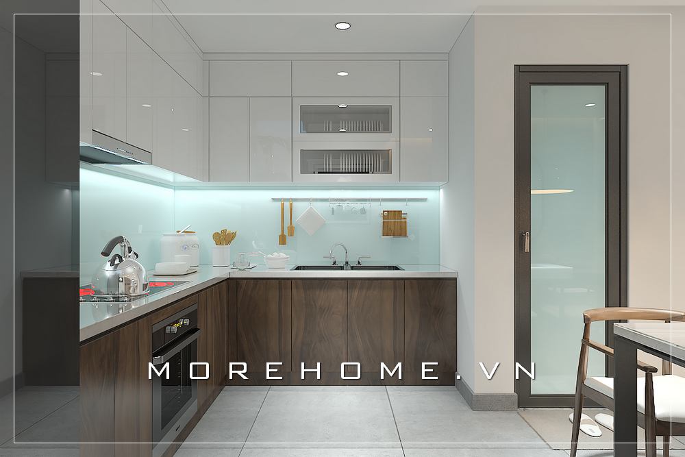 Mẫu tủ bếp chữ L màu trắng hiện đại cho phòng bếp đẹp Tủ bếp gỗ công nghiệp và tủ bếp acrylic