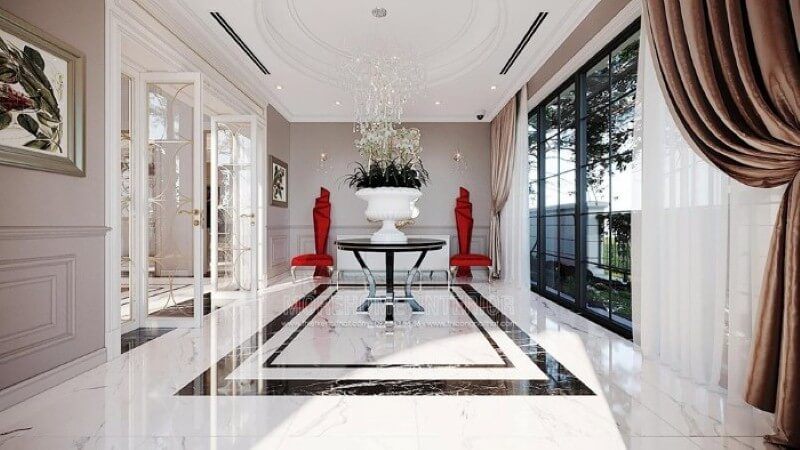 Bộ bàn ghế trang trí sảnh chờ đẹp, sang trọng độc đáo với sắc đỏ nổi bật.