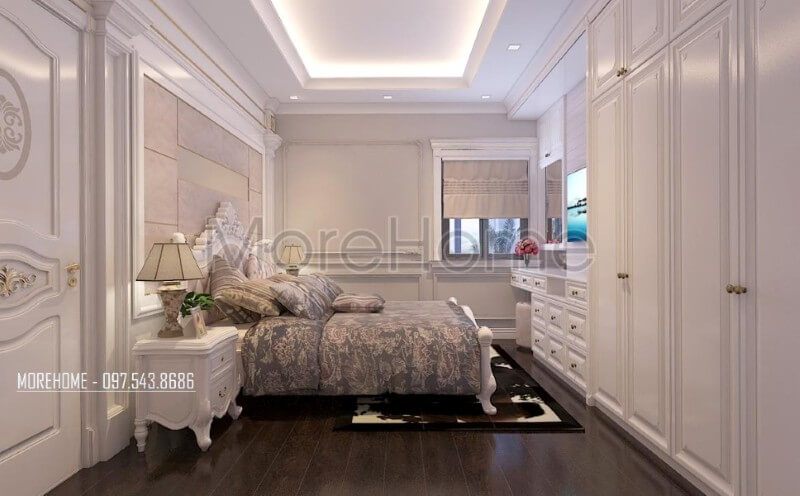 Nội thất phòng ngủ master đậm chất tân cổ điển với hoa văn và màu sắc độc đáo