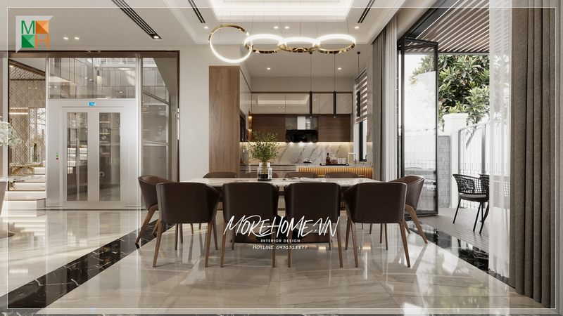 Hãy tham khảo và cân nhắc một mẫu thiết kế phòng bếp ăn hiện đại cho biệt thự có xu hướng ấn tượng của năm nay.